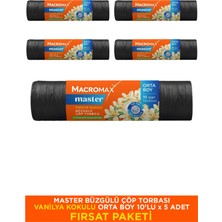 Macromax Master Büzgülü Vanilya Kokulu Çöp Torbası Orta Boy 10'lu X5 Paket 50 Adet Kokulu Çöp Poşeti Vanilya Aromalı Büzgülü