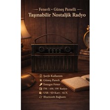 FaroxTech Güneş Panelli ve Fenerli Nostaljik Radyo - Bluetooth, Usb, Sd Kart Destekli Taşınabilir Müzik Kutusu