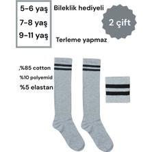 Allians Çocuklar Için Gri Siyah Çemberli Dizaltı Tenis ve Futbol Çorabı Seti