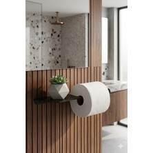 Lunoart Telefon Raflı Siyah Metal Tuvalet Kağıtlığı – Modern Wc Kağıt Tutucu Banyo Aksesuarı