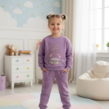 Ayma Kız Çocuk Lila Eşofman Takımı – Baskılı Sweatshirt ve Eşofman Altı 2’li Çocuk Takım