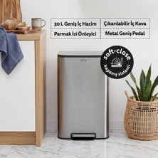 5Five Titan 30 L Metal Pedallı Çöp Kovası - Soft Close, Kolay Temizlik, Çıkarılabilir İç Kova, Paslanmaz Çelik