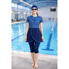 Tesmay Hızlı Kuruyan Mayo Kumaşı Yarım Fermuarlı Kısa Kollu Taytlı Kadın Mayo 2495