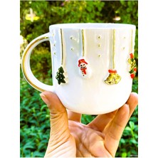 River Wonders Premium Kalite 24 Ayar Altın Detaylı El Yapımı Christmas Mug 450 ml Handmade