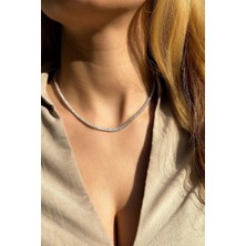 Spossy Silver Jewelry +A Kalite Baget Taşlı Pırlanta Kilit Su Yolu Kolye