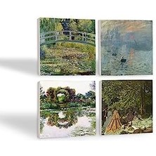 River Gül Çiçekli Kemer, Kırda Öğle Yemeği, Izlenim Gün Doğumu, Gölü Taş Bardak Altlığı Seti - 4 Parça - Dekoratif, Rustik Mutfak Aksesuarı, 10X10 Cm, Kaydırmaz Tabanlı SC530