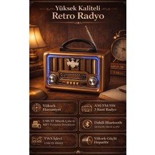 FaroxTech Yüksek Ses Kaliteli Ahşap Görünümlü Retro Bluetooth Hoparlör Fm/am/sw Radyo ve Mp3 Çalar