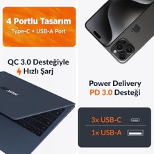 River Juo 100W 4 Portlu Usb-C + Usb-A Gan Şarj Aleti & & Notebook Type-C Hızlı Şarj Cihazı