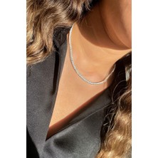 Spossy Silver Jewelry 2,5mm +A Kalite Zirkon Taşlı, Pırlanta Kilit Su Yolu Kolye