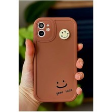 River 11 Yuvarlak Kamera Tasarımlı Smile Kahve Yumuşak Silikon Kamera Korumalı Kılıf