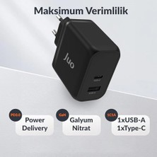 River Juo 65W Gan Usb-C + Usb-A Şarj Aleti & iPad & & Notebook Uyumlu Pd Hızlı Şarj Cihazı