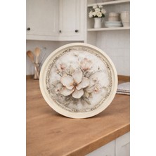 Zucci Home English Vintage Büyük Çay Servis Tepsisi | Magnolia Bloom | Yuvarlak Büyük Sunum Tepsisi - 36X36 cm