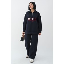 inStyle Nice Yazılı Fermuarlı Lacivert Ikili Takım