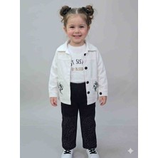 Vitrin Life Kız Çocuk 3’lü Takım – Ceket, Baskılı Tişört ve Taş Detaylı Pantolon