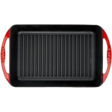 River Metal Dikdörtgen Metal Kulplu Izgara Döküm Tava, 22X32, Kırmızı