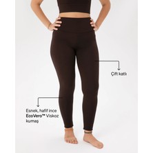 Ayma Active Kadın Kahverengi Basic Viskoz Tayt - EcoVero Viskoz, Çift Kat Yumuşak Kumaş, 4 Kat Korsaj, Yüksek Bel Spor ve Günlük Tayt