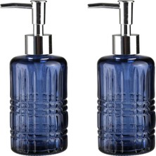 River Homi Seti Cam Sıvı Sabunluk 2 Adet,kristal Desenli Mavi 300ML 6,8X17,6CM