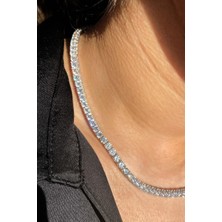 Spossy Silver Jewelry 3,5mm +A Kalite Zirkon Taşlı, Pırlanta Kilit Su Yolu Kolye