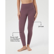 Ayma Active Kadın Lila Basic Viskoz Tayt - EcoVero Viskoz, Çift Kat Yumuşak Kumaş, 4 Kat Korsaj, Yüksek Bel Spor ve Günlük Tayt