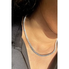 Spossy Silver Jewelry 3mm +A Kalite Zirkon Taşlı, Pırlanta Kilit Su Yolu Kolye