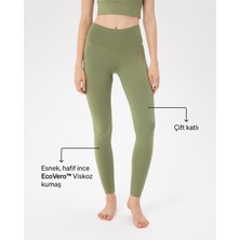 Ayma Active Kadın Açık Yeşil Basic Viskoz Tayt - EcoVero Viskoz, Çift Kat Yumuşak Kumaş, 4 Kat Korsaj, Yüksek Bel Spor ve Günlük Tayt