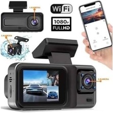 River H98 Full Hd 1080P Wi-Fi Full Hd 3 Kameralı Araç Içi Kamera Araba Güvenlik Kamerası Gece Görüşü Ön Geri Iç Kayıt Ir LED