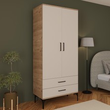 Bimossa K8020 Loft Sepet Gövde Kumtaşı Kapak 2 Kapaklı 2 Çekmeceli Askılı Kapaklı Elbise Dolabı Gardırop