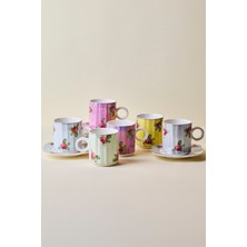 Perotti Hane+ 12 Parça 6 Kişilik Renkli Vintage Porselen Kahve Fincanı Takımı