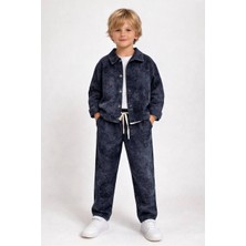 Cg Kids Lacivert Yıkamalı Desen Erkek Çocuk Süper Kalite Alt Üst Takım 3'lü Takım