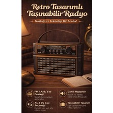 FaroxTech Şarjlı Taşınabilir Çok Bantlı Retro Radyo - Kamp ve Ev Tipi Nostaljik Müzik Kutusu