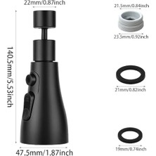 River Musluk, Yedek Duş Başlığı, 360° Döndürülebilir, 3 Mod, Döndürülebilir Musluk, Başlık, Mutfak Armatürü, Adaptörlü, FM22 Mutfak Armatürü, Püskürtme Başlığı (Siyah)