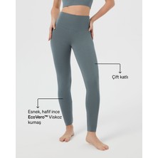 Ayma Active Kadın Açık Mavi Gri Basic Viskoz Tayt - EcoVero Viskoz, Çift Kat Yumuşak Kumaş, 4 Kat Korsaj, Yüksek Bel Spor ve Günlük Tayt