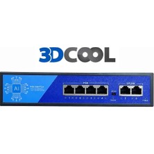 3DCOOL 3D-PSE04 6 Port Kamera POE Switch 4xPoe 2xUplink 65W 250mt