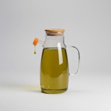 River Borosilikat Cam Yağlık - Bambu Kapaklı ve Ölçü Çizgili Sirkelik | Damlatmaz Ağızlı, Dayanıklı, Kurşunsuz Yağdanlık (1000 Ml)