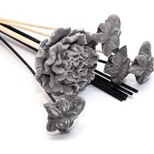 River Siyah Karışık Çiçek Taşlı 10'lu Doğal Bambu Kamış Seti