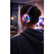 FaroxTech Rgb Işıklı Grafit Tasarım Bluetooth 5.1 Kablosuz Kulak Üstü Kulaklık - 6d Süper Bass & 40MM Sürücü