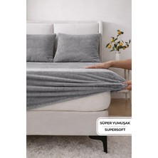 Evien Home Süper Yumuşak Flanel Kadifemsi Peluş Lastikli Fitted Çarşaf Seti Kaymaz Tek/Çift Kişilik Gri