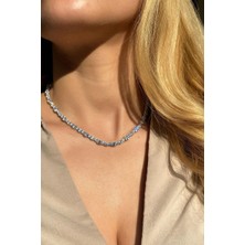 Spossy Silver Jewelry A+ Kalite Zirkon Taşlı Pırlanta Kilit Su Yolu Kolye