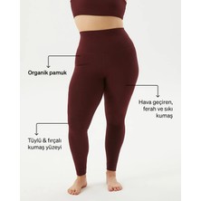 Ayma Active Kadın Bordo Kahverengi  Organik Pamuk Basic Tayt - Gots Sertifikalı, Yüksek Bel, Çift Kat Korsaj, Orta Yoğunluklu Yoga Pilates Taytı