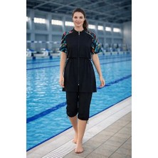 Tesmay Sporcu Likra Paraşüt Kumaş Yarım Kollu Önden Fermuarlı Kadın Mayo 3418