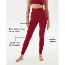 Ayma Active Kadın Bordo Koyu Kırmızı Organik Pamuk Basic Tayt - Gots Sertifikalı, Yüksek Bel, Çift Kat Korsaj, Orta Yoğunluklu Yoga Pilates Taytı