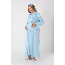 Erdeniz Tekstil Hamile Lohusa Gecelik & Kareli Jakarlı Sabahlık 2’li Set – Viskoz Pamuk Kumaş, Düğmeli Emzirme