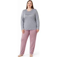 Pemilo Kadın 7255 Büyük Beden Likralı Uzun Kol Pijama Takımı