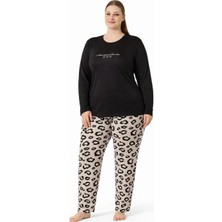 Pemilo Kadın 7261 Büyük Beden Uzun Kol Likralı Milan Pijama Takımı