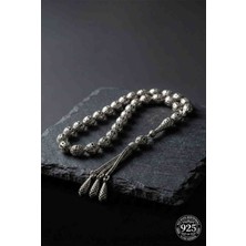 Erdobia 925 Ayar Oval Kesim 3 Kamçılı Püskül Orta Boy Füzyon Işlemeli Otantik Gümüş Tesbih