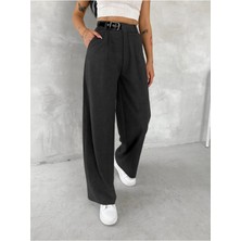 Win Moda Yan Kemerli Kadın Baggy Pantolon / Toka Kemerli Kumaş Pantolon