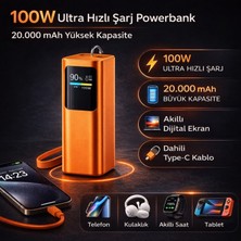 Smayling 100W Ultra Hızlı Şarj Powerbank 20000 Mah Pd 3.0 Type-C Dahili Kablolu Laptop Telefon Tablet Uyumlu Tft Ekran Taşınabilir Power Bank