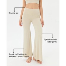 Ayma Active Kadın Krem Flow Şortlu Pantolon - Çift Kat Korsajlı, İç Şort Katmanlı, Bol Paça, Normal Bel, Yoga, Yoga, Pilates ve Günlük Aktiviteler İçin Rahat ve Şık Pantolon