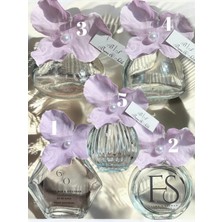 Düğün Söz Nişan Bebek Hediyelik Cam Kolonya Şişesi Çiçek Inci Süslemeli Özel Etiket 10 Adet Mor Lila