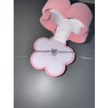 Gözde Aksesuarım Pembe Kalpli Gümüş Renk Çelik Bileklik